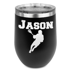 Lacrosse Stemless Stainless Steel Wine Tumbler - Black - Single Sided (Personalized)