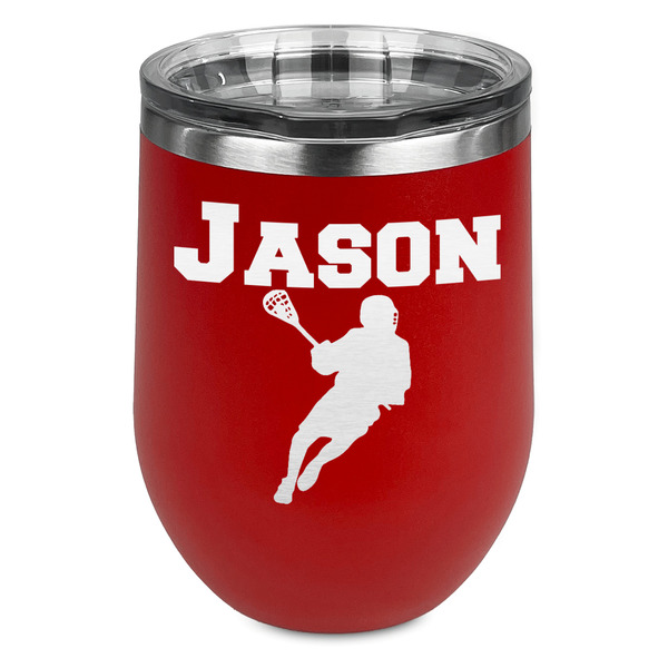 Custom Lacrosse Stemless Stainless Steel Wine Tumbler - Red - Double Sided (Personalized)