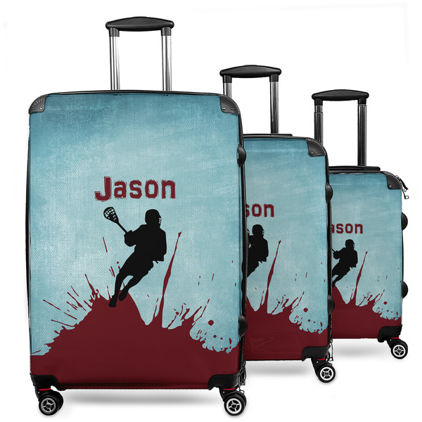 Custom Lacrosse 3 Piece Luggage Set - 20" Carry On, 24" Medium Checked, 28" Large Checked (Personalized)