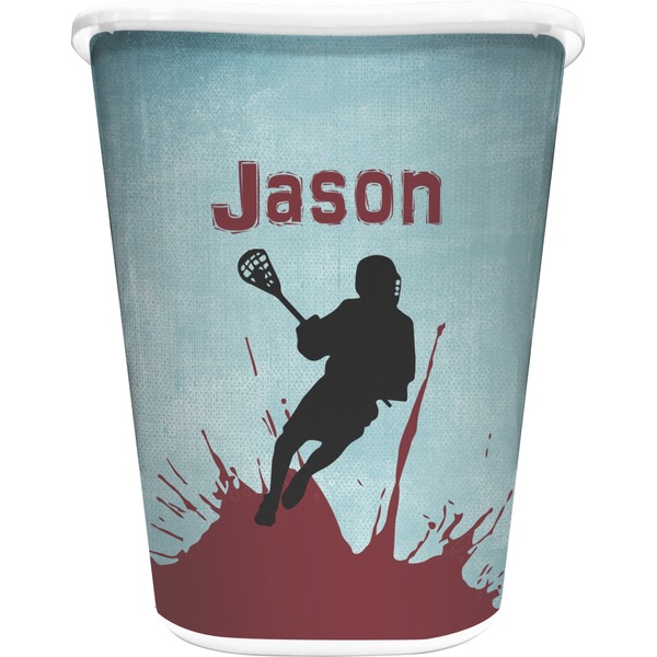 Custom Lacrosse Waste Basket - Single Sided (White) (Personalized)