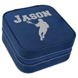 Lacrosse Travel Jewelry Box - Navy Blue Leather (Personalized)