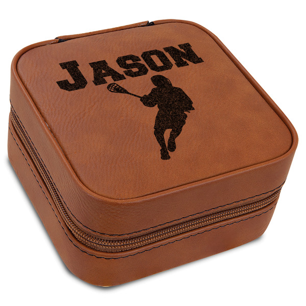 Custom Lacrosse Travel Jewelry Box - Rawhide Leather (Personalized)