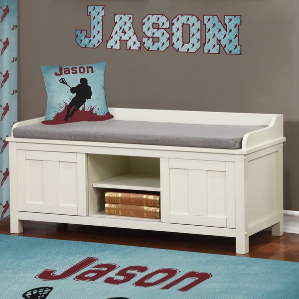 Lacrosse Wall Name Decal Above Storage bench