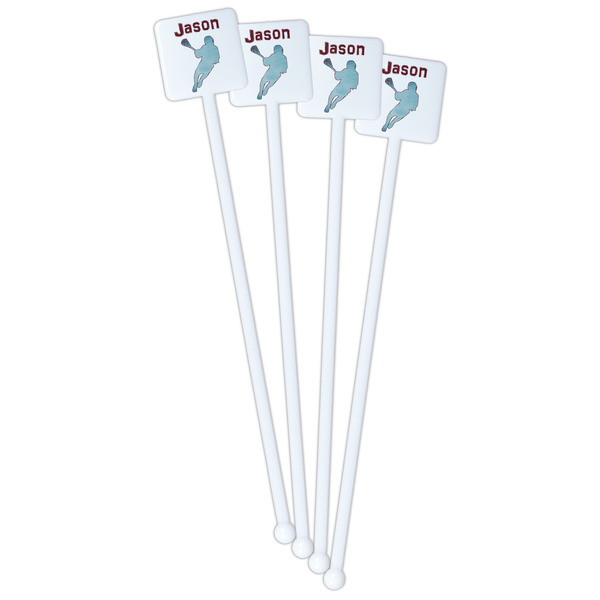 Lacrosse White Plastic Stir Stick - Single Sided - Square - Front