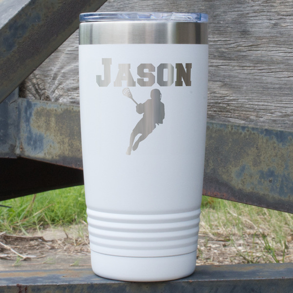 Custom Lacrosse 20 oz Stainless Steel Tumbler - White - Double Sided (Personalized)