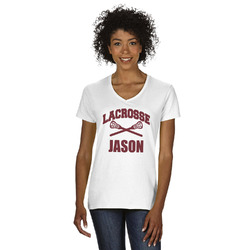 Lacrosse Women's V-Neck T-Shirt - White (Personalized)
