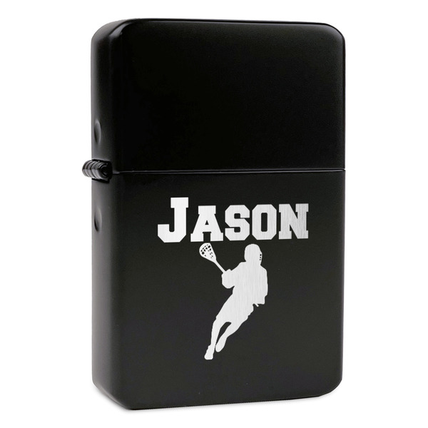 Custom Lacrosse Windproof Lighter - Black - Single Sided & Lid Engraved (Personalized)