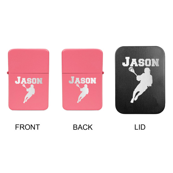 Lacrosse Windproof Lighters - Pink, Double Sided, w Lid - APPROVAL