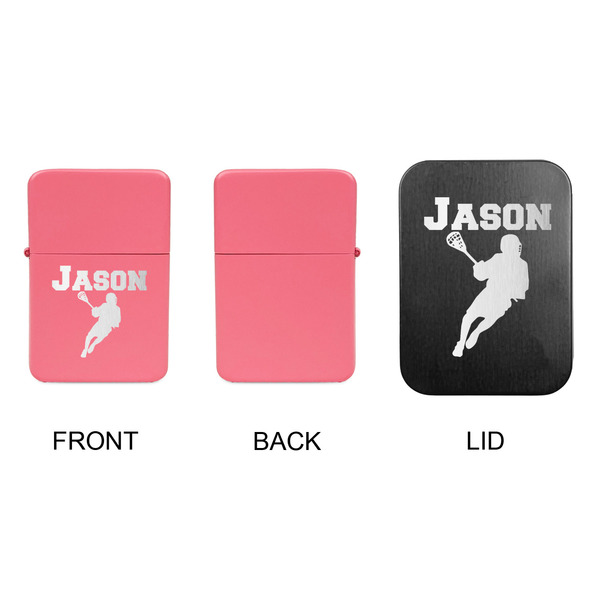Lacrosse Windproof Lighters - Pink, Single Sided, w Lid - APPROVAL