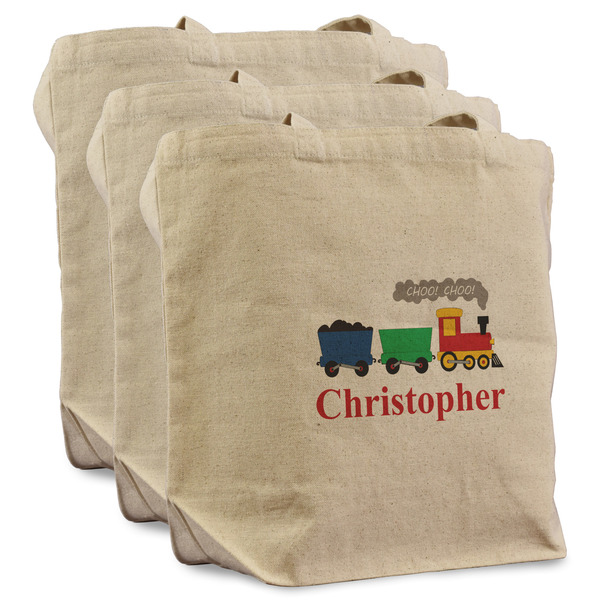 Custom Trains Reusable Cotton Grocery Bags - Set of 3 (Personalized)