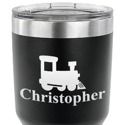 Trains 30 oz Stainless Steel Tumbler - Black - Single Sided (Personalized)