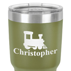 Trains 30 oz Stainless Steel Tumbler - Olive - Single-Sided (Personalized)