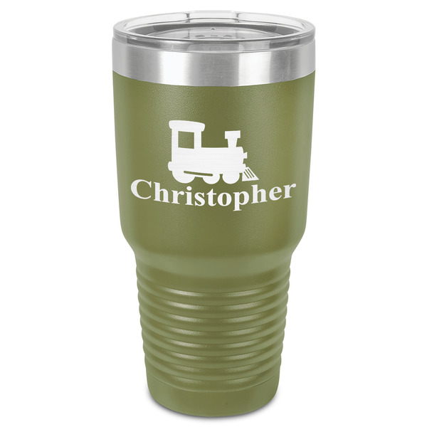 Custom Trains 30 oz Stainless Steel Tumbler - Olive - Single-Sided (Personalized)