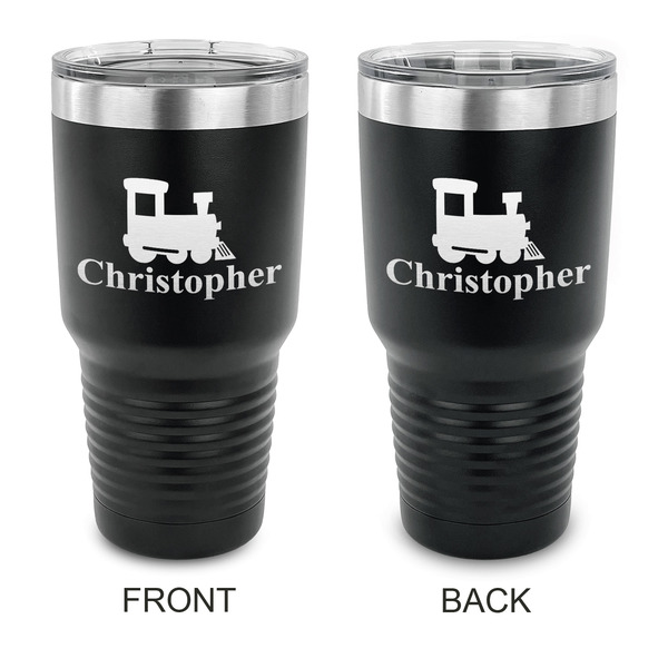 Custom Trains 30 oz Stainless Steel Tumbler - Black - Double Sided (Personalized)