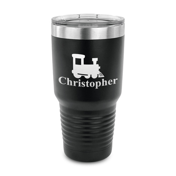 Custom Trains 30 oz Stainless Steel Tumbler - Black - Single Sided (Personalized)