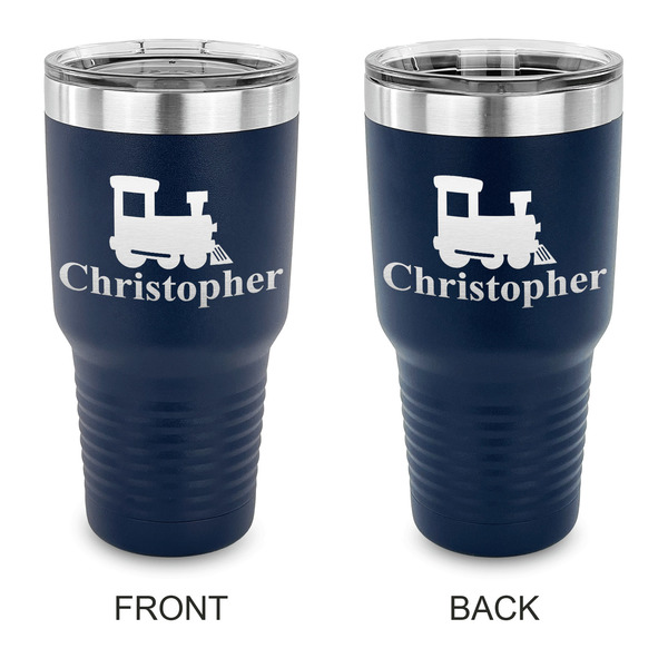 Custom Trains 30 oz Stainless Steel Tumbler - Navy - Double Sided (Personalized)