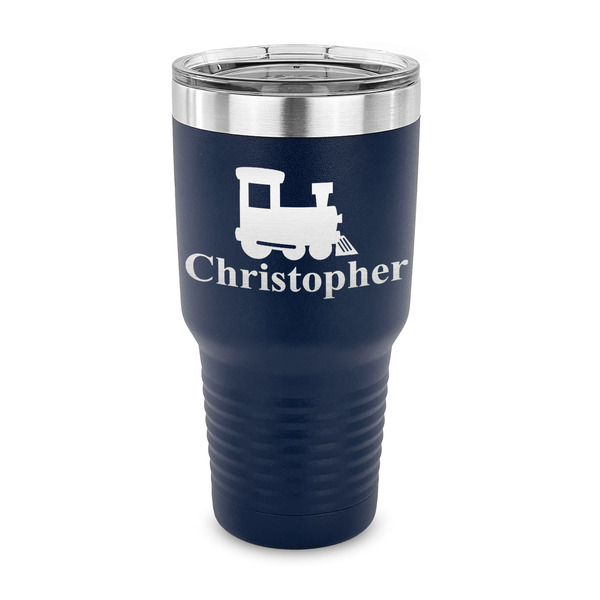 Custom Trains 30 oz Stainless Steel Tumbler - Navy - Single Sided (Personalized)