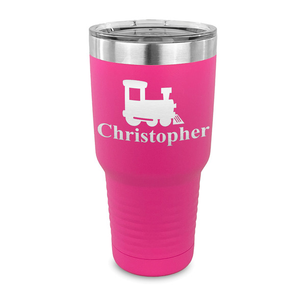 Custom Trains 30 oz Stainless Steel Tumbler - Pink - Single Sided (Personalized)