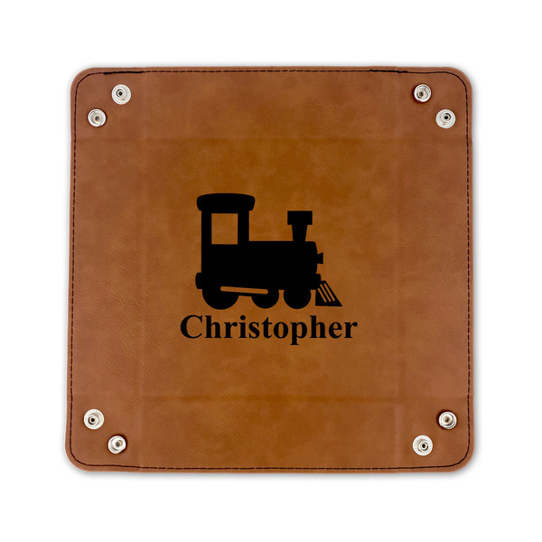 Trains 6" x 6" Leatherette Snap Up Tray - FLAT FRONT