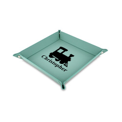 Trains 6" x 6" Teal Faux Leather Valet Tray (Personalized)