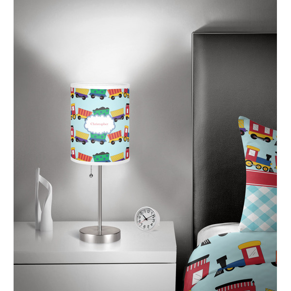 Trains 7 inch drum lamp shade - in room