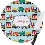 Trains Round Glass Cutting Board - Small (Personalized)