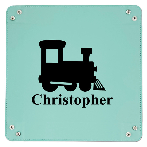 Trains 9" x 9" Teal Leatherette Snap Up Tray - APPROVAL
