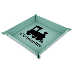 Trains 9" x 9" Teal Faux Leather Valet Tray (Personalized)