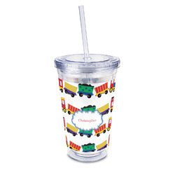 Trains 16oz Double Wall Acrylic Tumbler with Lid & Straw - Full Print (Personalized)