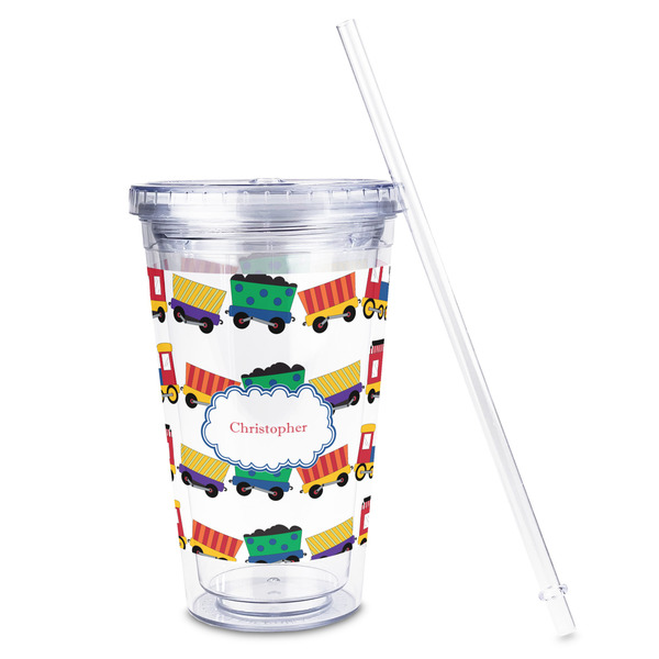 Trains Acrylic Tumbler - Full Print - Front straw out