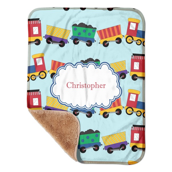 Custom Trains Sherpa Baby Blanket - 30" x 40" w/ Name or Text