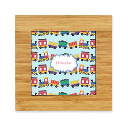 Trains Bamboo Trivet with Ceramic Tile Insert (Personalized)