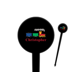 Trains 4" Round Plastic Food Picks - Black - Single Sided (Personalized)