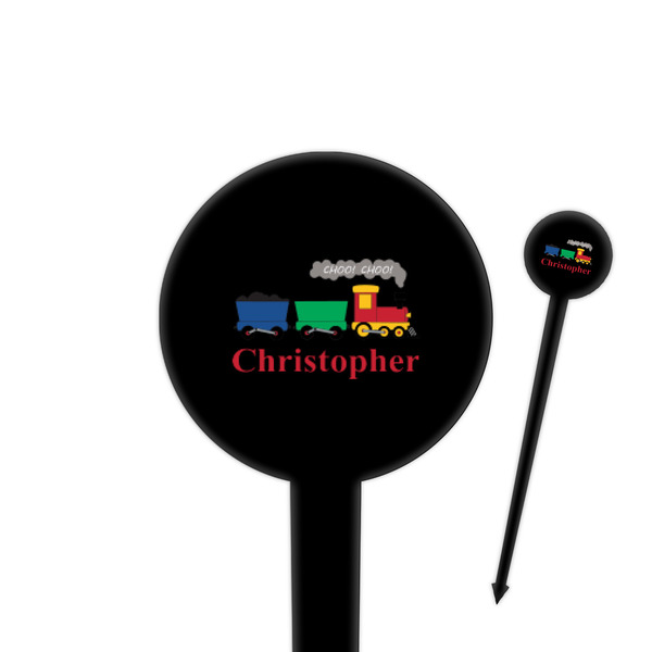 Custom Trains 4" Round Plastic Food Picks - Black - Double Sided (Personalized)