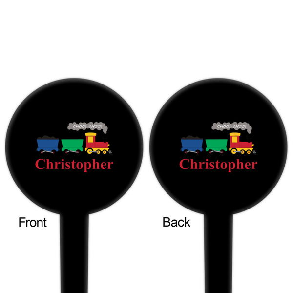 Trains Black Plastic 4" Food Pick - Round - Double Sided - Front & Back