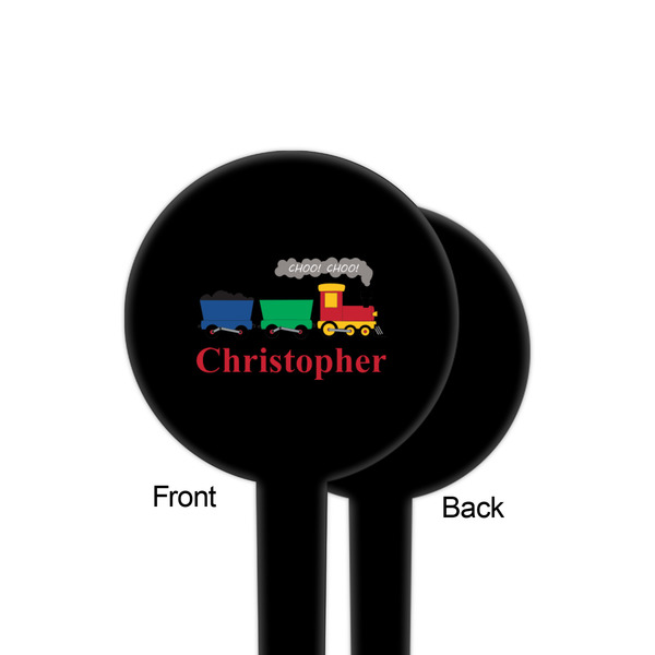 Trains Black Plastic 4" Food Pick - Round - Single Sided - Front & Back