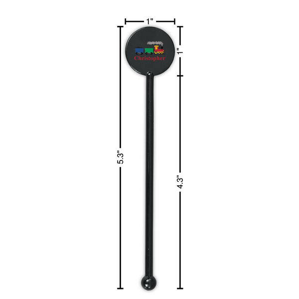 Trains Black Plastic 5.5" Stir Stick - Round - Dimensions