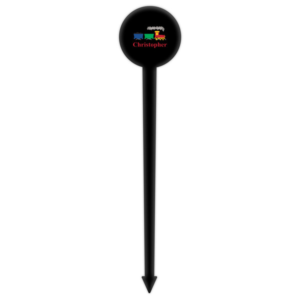 Trains Black Plastic 6" Food Pick - Round - Single Pick