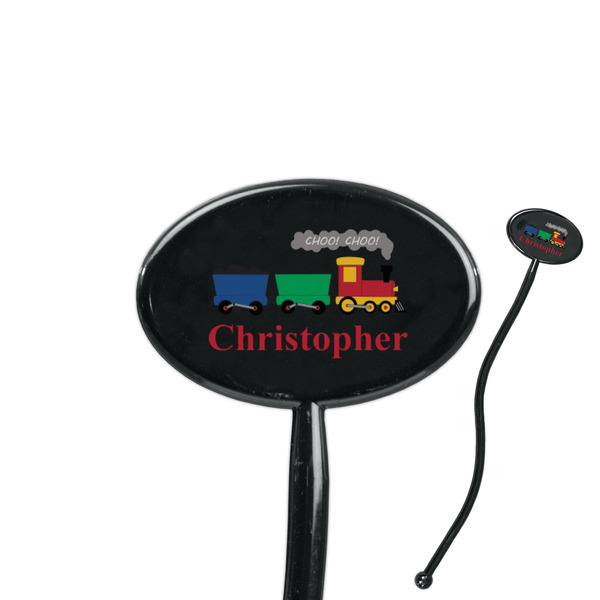 Custom Trains 7" Oval Plastic Stir Sticks - Black - Single Sided (Personalized)