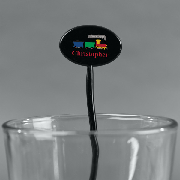 Trains Black Plastic 7" Stir Stick - Oval - Main