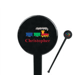 Trains 7" Round Plastic Stir Sticks - Black - Single Sided (Personalized)