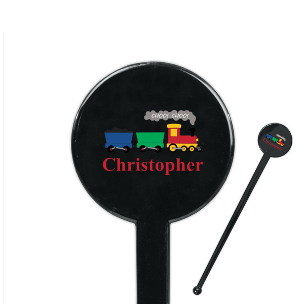 Custom Trains 7" Round Plastic Stir Sticks - Black - Single Sided (Personalized)