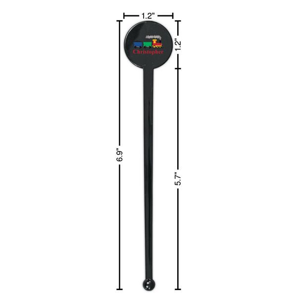Trains Black Plastic 7" Stir Stick - Round - Dimensions