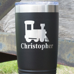 Trains 20 oz Stainless Steel Tumbler - Black - Single Sided (Personalized)