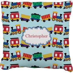 Trains Faux-Linen Throw Pillow 18" (Personalized)