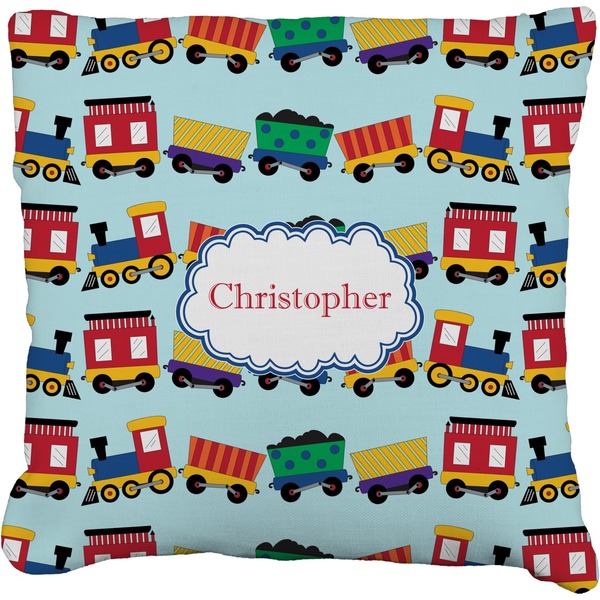 Custom Trains Faux-Linen Throw Pillow 18" (Personalized)