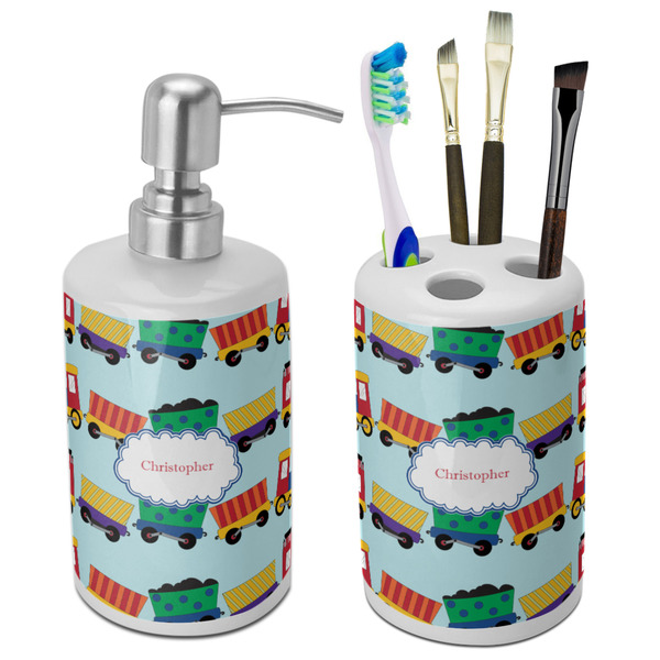 Custom Trains Ceramic Bathroom Accessories Set (Personalized)