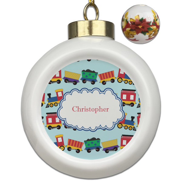 Custom Trains Ceramic Ball Ornaments - Poinsettia Garland (Personalized)