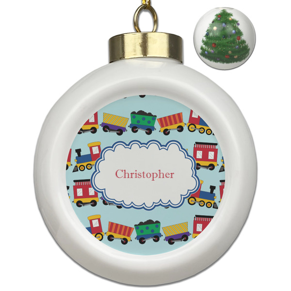 Custom Trains Ceramic Ball Ornament - Christmas Tree (Personalized)
