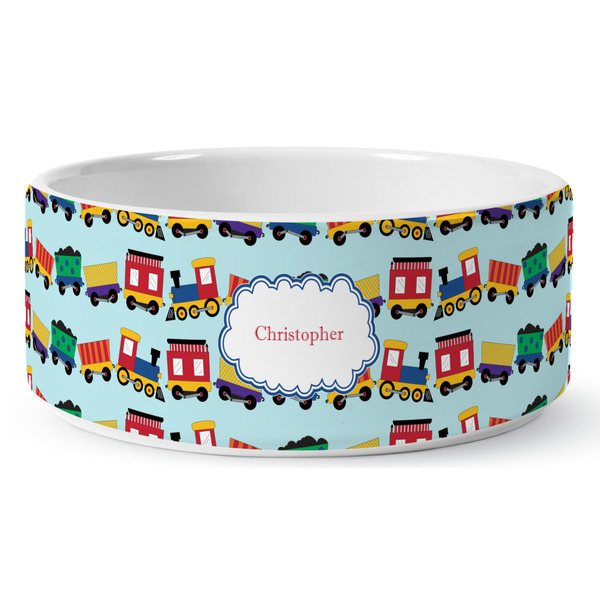 Trains Ceramic Dog Bowl - Medium - Front